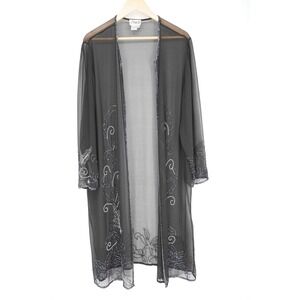 Vintage JMD Womens Kimono Jacket 1X Black Glam Beaded Sheer Elegant Wedding